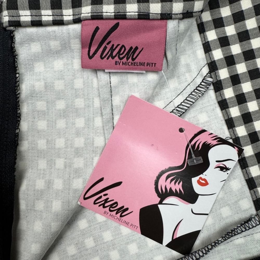 NWT Vixen Micheline Pitt Cigarette Pant Gingham Rockabilly Womens S Black White - Picture 3 of 13
